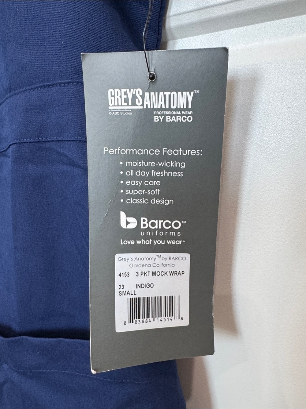 NEW Grey’s Anatomy by Barco Women’s Scrub Uniform Top 3-Pocket Mock Wrap, Indigo - Picture 5 of 8